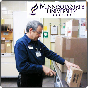 Minnesota State employee scanning packages with a TracerPlus mobile app.