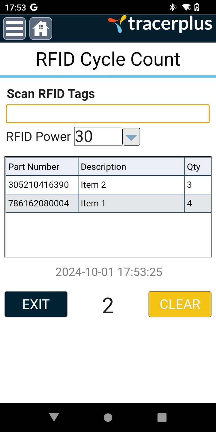 RFID Cycle Count Screen