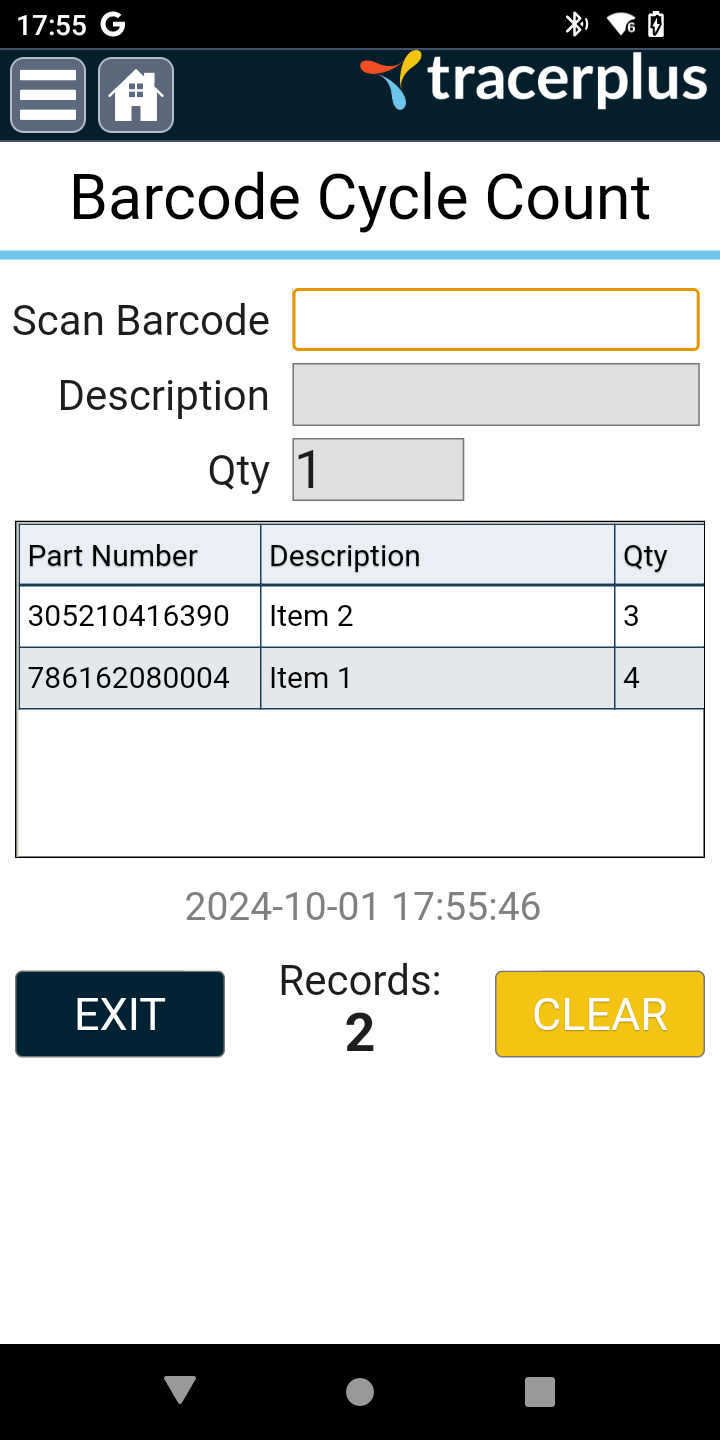 Barcode Cycle Count Screen